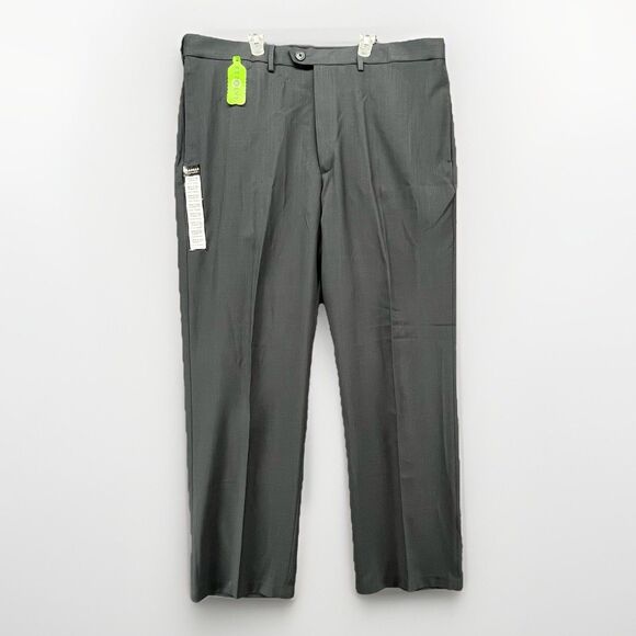 NWT! HAGGAR ECLO Mens 40x32 ClassicFit Flat Front Dress Pant Med Gray No Cuff - Picture 1 of 6